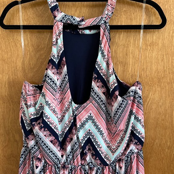 Maxi Dress XL Juniors High-Neck Long Sleeveless Halter Top Lined Button Summer - Picture 4 of 6